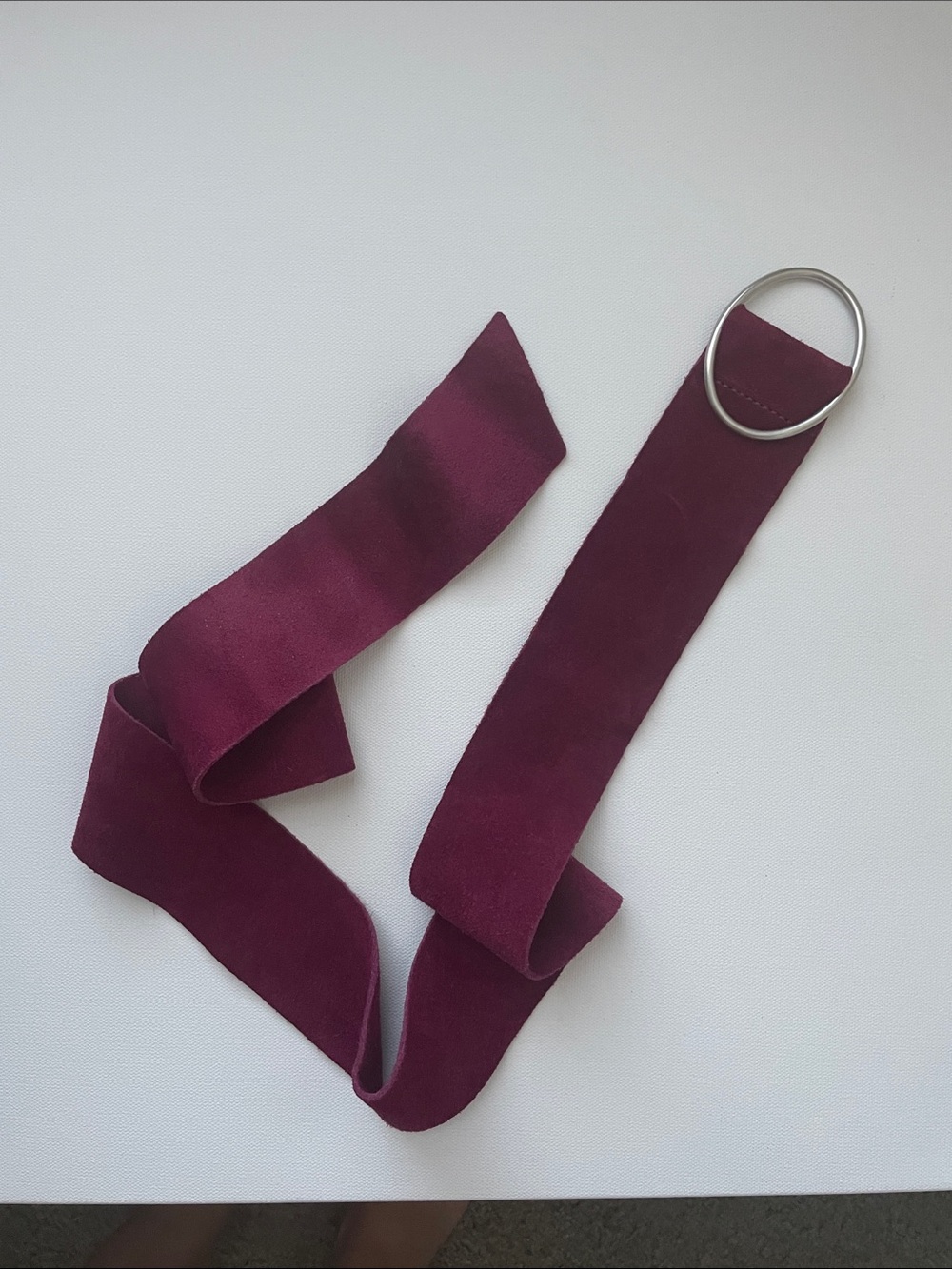 Linea Pelle Burgundy Suede Wrap Belt with Silver Ring